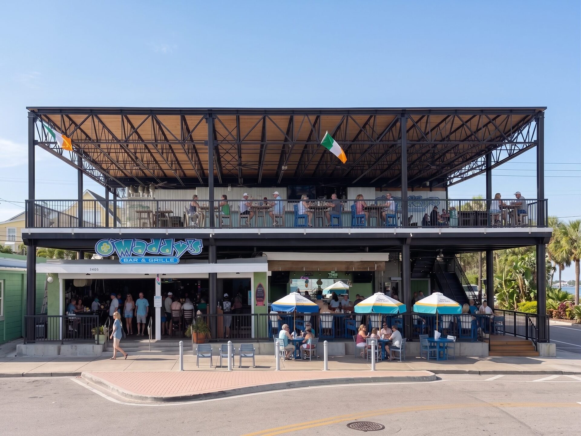 The two-story O’Maddy’s building on Shore Blvd S